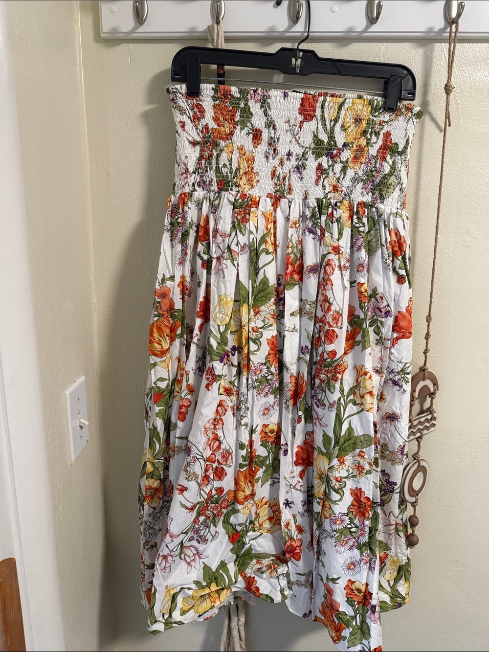 J.CREW Collection Floral Smocked White Midi Skirt